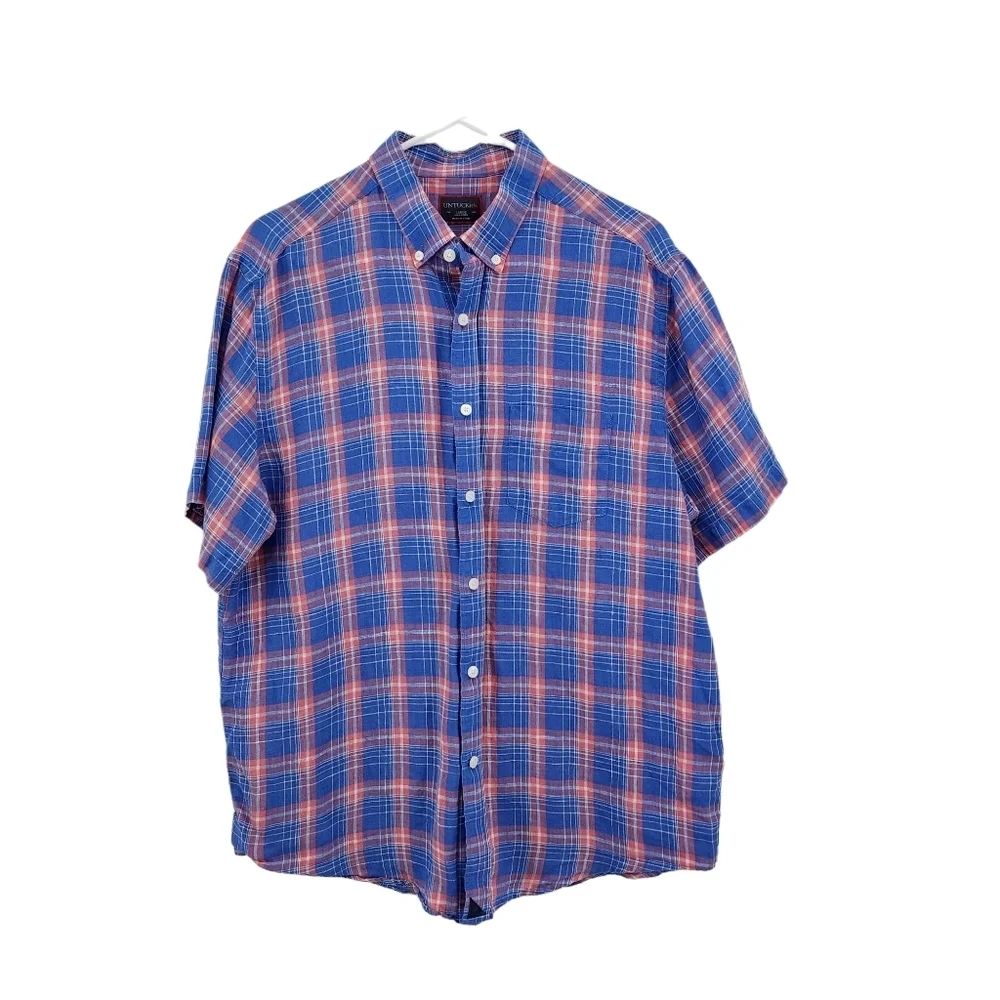 Untuckit Men's 100% Linen Plaid Button Down Shirt - L